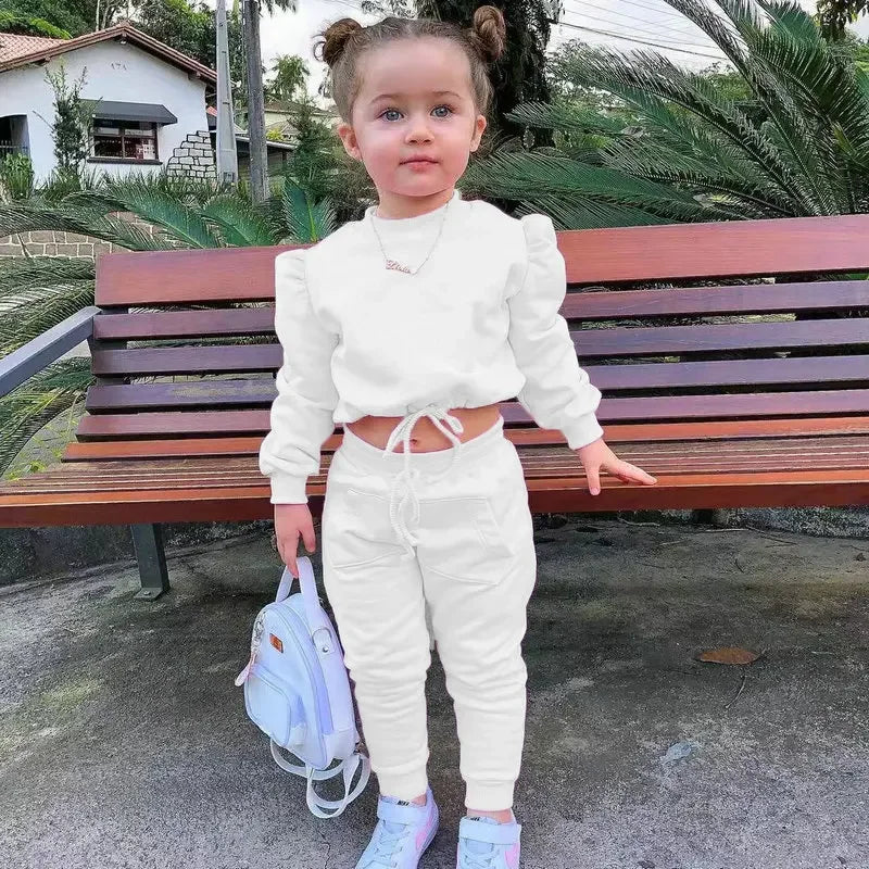 2 Pieces Girls' Long Sleeve Hoodie & Pants Set