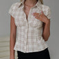 Women's  Short Sleeve Plaid Button Down Shirt
