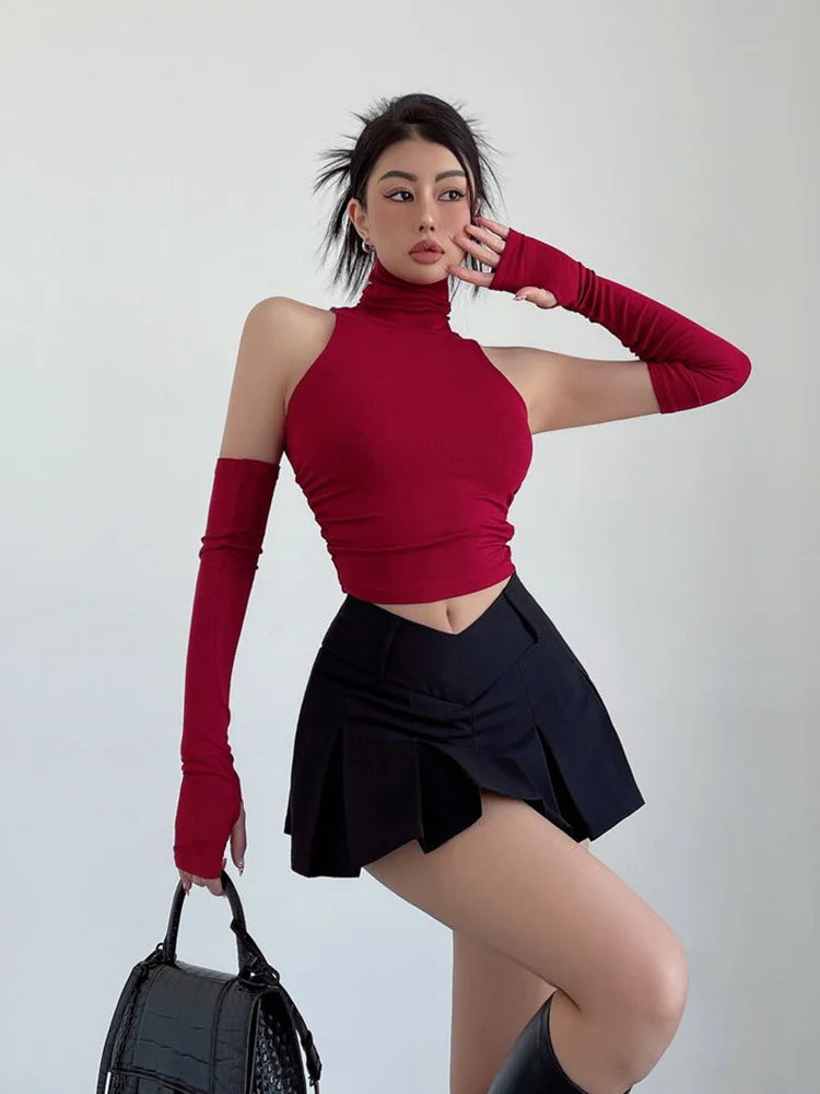 Sexy High Neck Pleated Tank Top