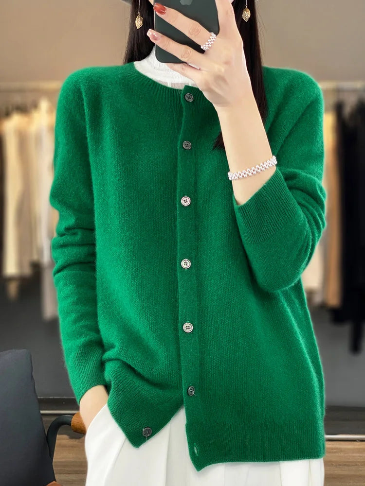 100% Merino Wool Long Sleeve Sweater/Cashmere Cardigan for Spring