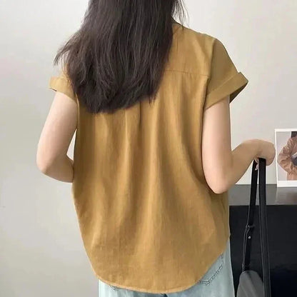 Women's Korean Version of Loose Short-sleeved Polo Shirt Chiffon