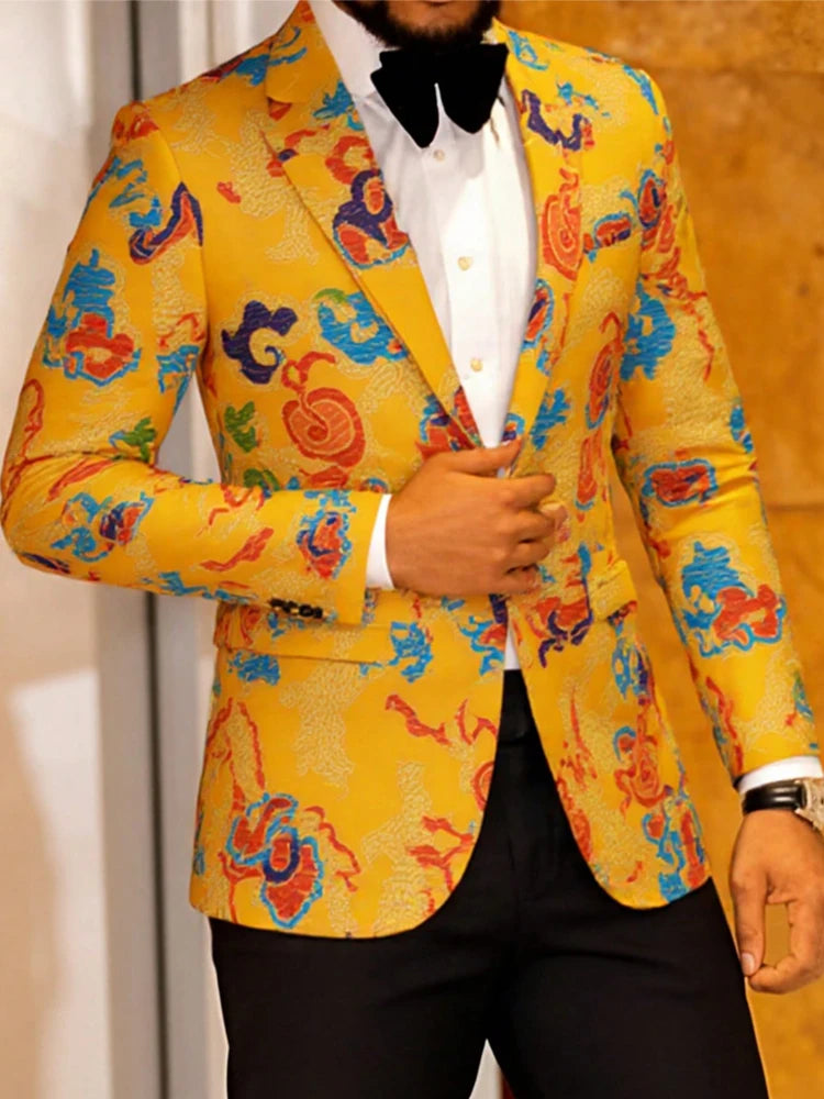 Men's single-piece Slim fit Printed suit jacket, with Lapel for business or casual event