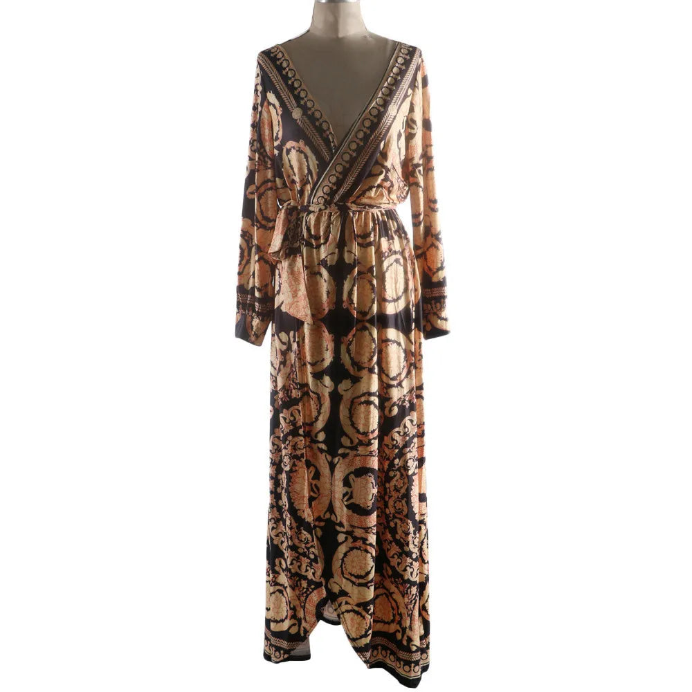 Sexy Long Party Dress with Vintage African Print for Women