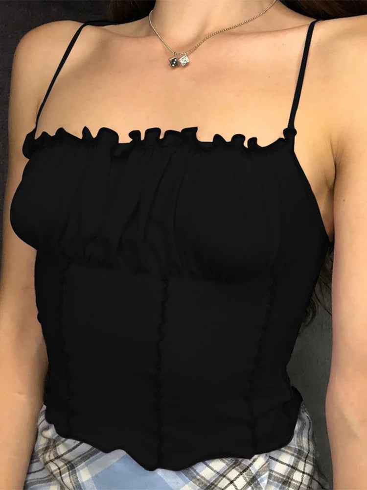 Sexy Sleeveless Ruched Slim Crop Top/Camisole for Female