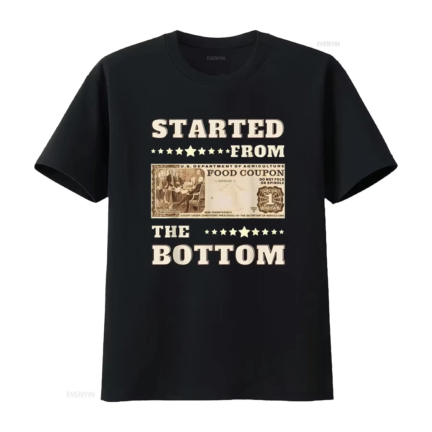 Men "Started From Bottom Food Stamp Coupon" Vintage Washed T Shirt
