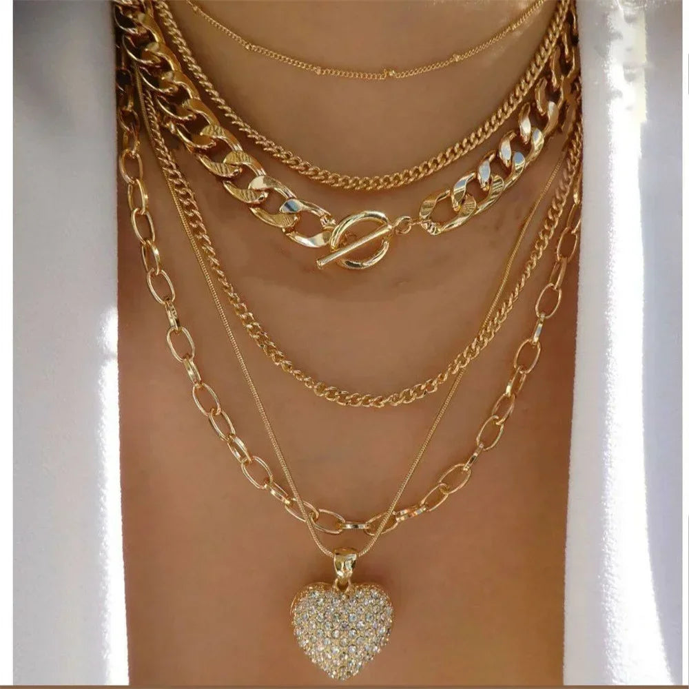 Multilevel Geometric Vintage Punk Gold-plate Thick Chain Muli