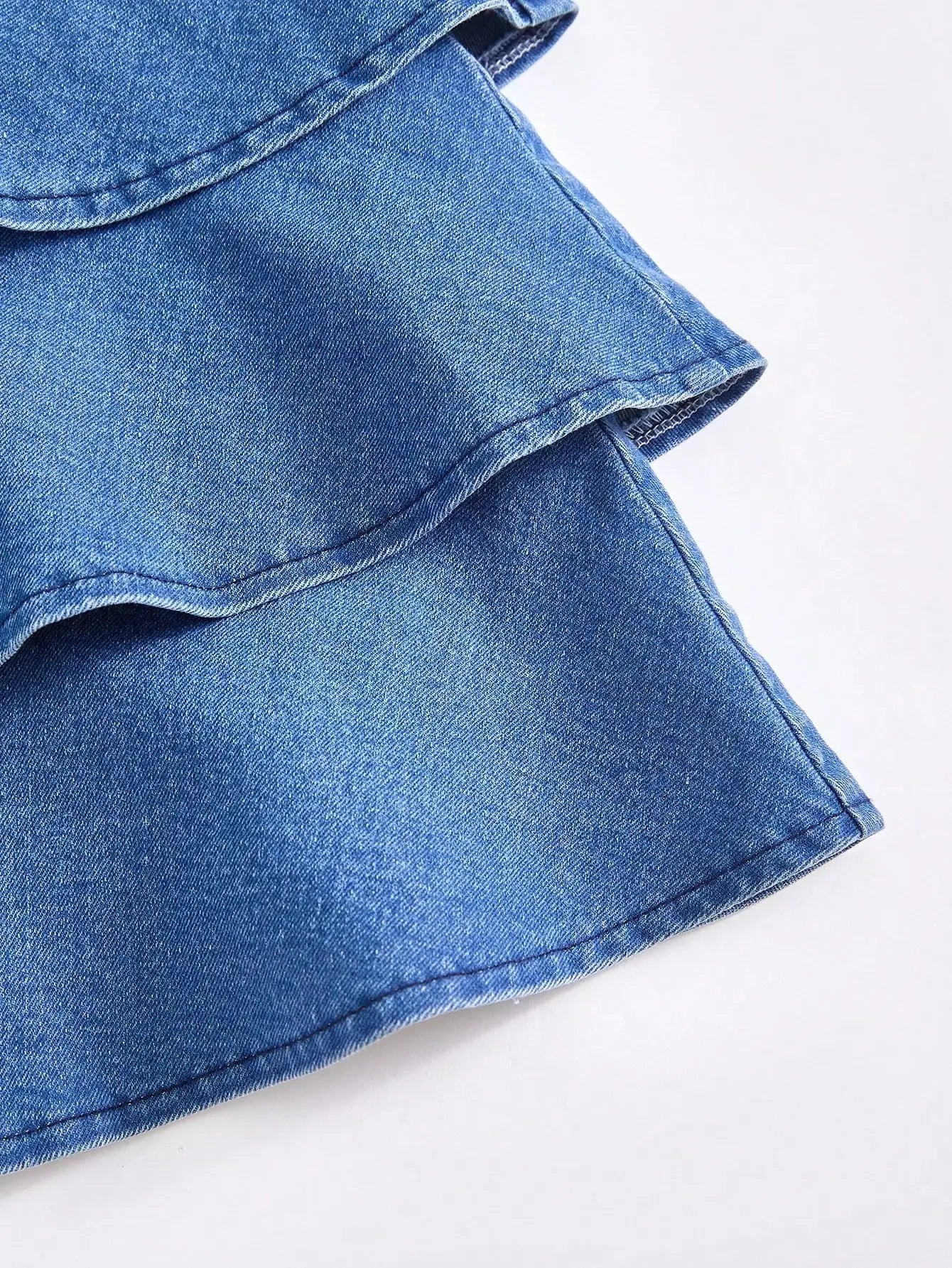 Girls Denim Tiered Ruffle Dress with Bowknot Straps