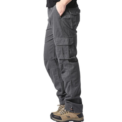 Large Pocket Loose Tactical Pants Elastic Waist Pure Cotton Casual Work Pants