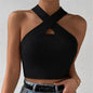 Women Summer Knit Cross Neck Crop Tops