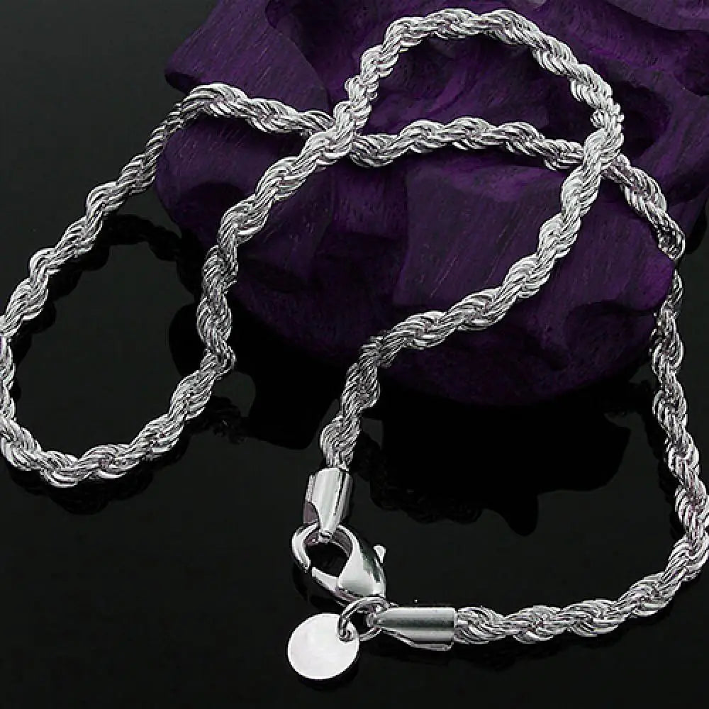 Silver 18/20/22/24 Inch 4mm Twisted Rope Chain Unisex Necklace