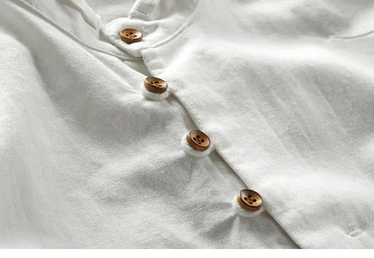 Japan Style Mens Linen/Cotton Long Sleeve Shirt with Harajuku Stand Collar