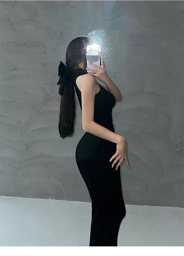 Elegant Red Sexy Bodycon Turtleneck Midi Dress for Women