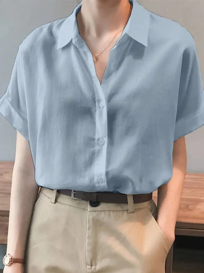 Summer Oversized  Button Down Short sleeved Women Shirt