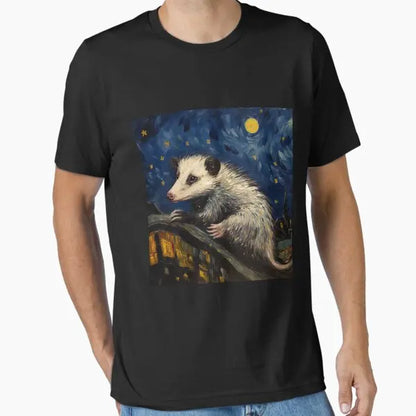 Unisex Starry Night Fun Possum Cotton T-shirt