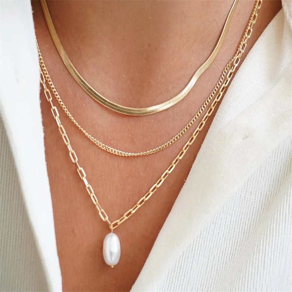 Multilevel Geometric Vintage Punk Gold-plate Thick Chain Muli