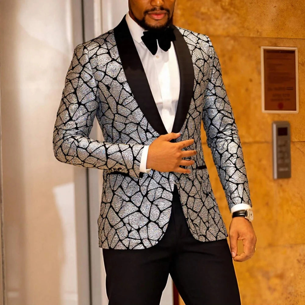 Men's shiny sequin suit jacket, single-breasted fashionable tuxedo