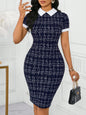 Elegant Plaid Collar Dress for Women, Slim Fit Mid-Length