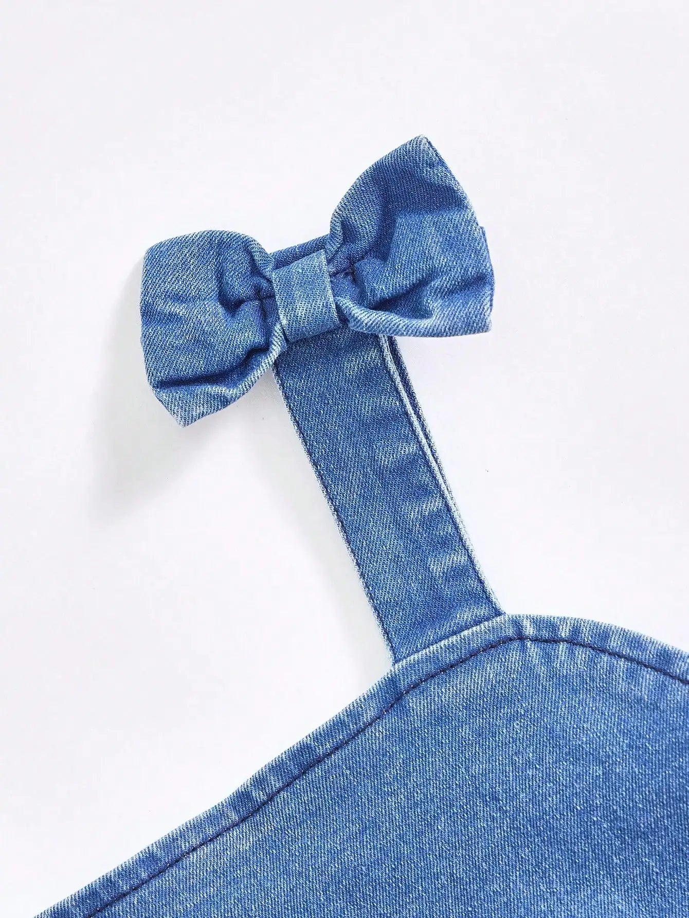 Girls Denim Tiered Ruffle Dress with Bowknot Straps