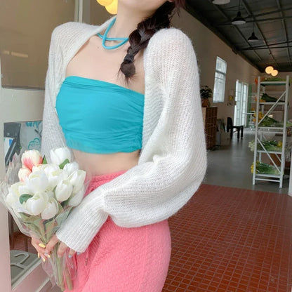 Women's Summer Open Front Long Sleeve Knitted Bolero Shrug