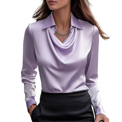 Satin/Silk Elegance Women's Vintage Long Sleeve Blouse