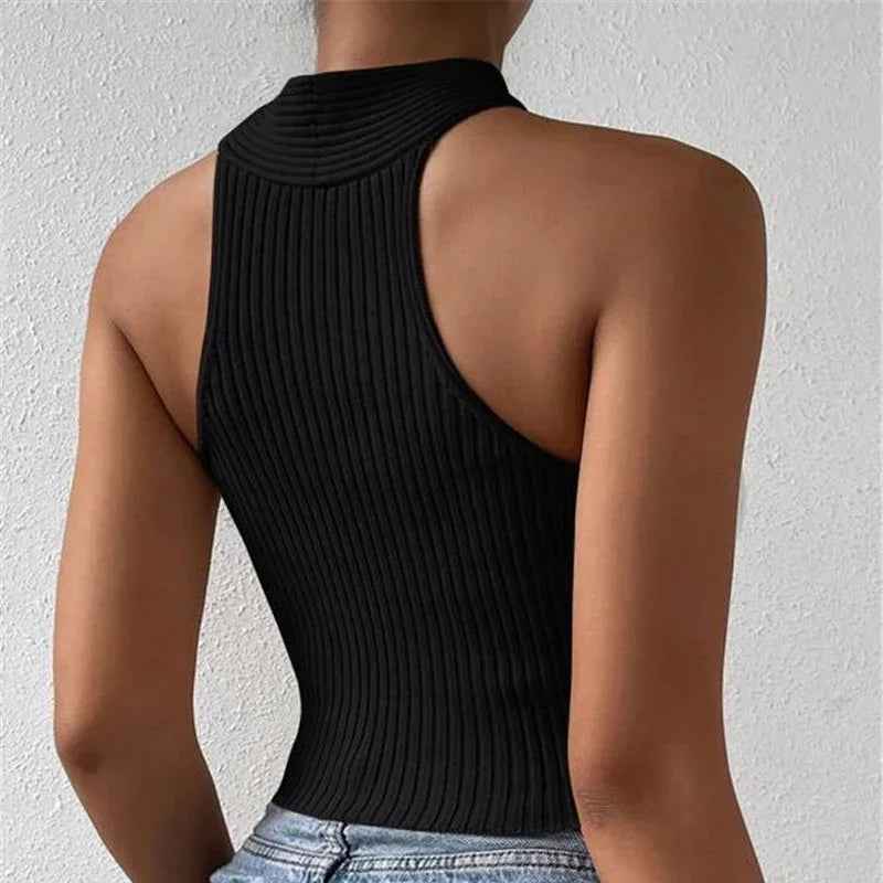 Women Summer Knit Cross Neck Crop Tops