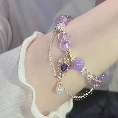 Glass Crystal Beaded Bracelets with Chic Butterfly Tassel Pendant  for Women