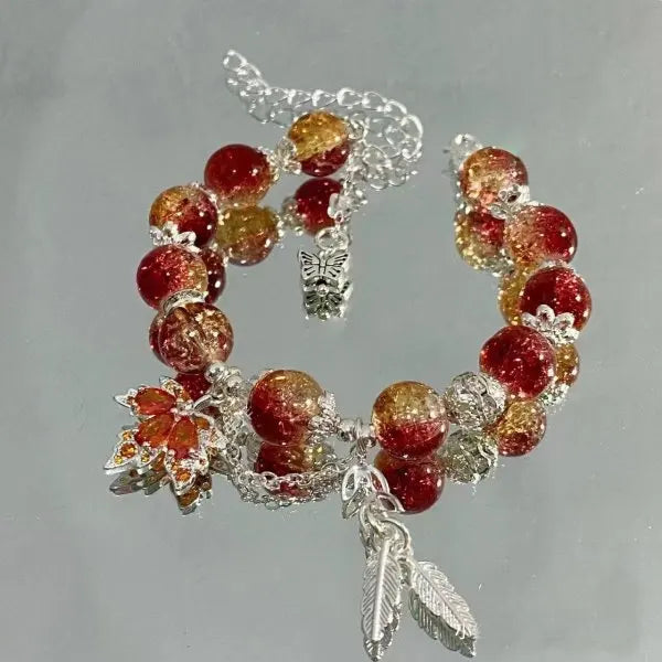 Glass Crystal Beaded Bracelets with Chic Butterfly Tassel Pendant  for Women