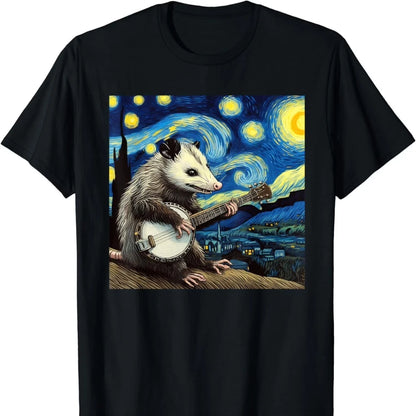 Unisex Starry Night Fun Possum Cotton T-shirt