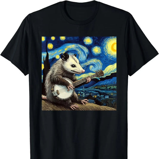 Unisex Starry Night Fun Possum Cotton T-shirt