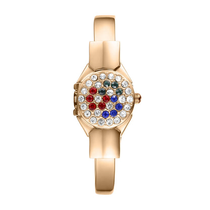 Women's Gold Bracelet Watch  with Red Blue Gemstone