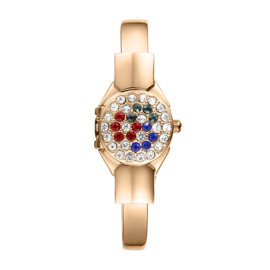 Women's Gold Bracelet Watch  with Red Blue Gemstone