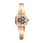 Women's Gold Bracelet Watch  with Red Blue Gemstone