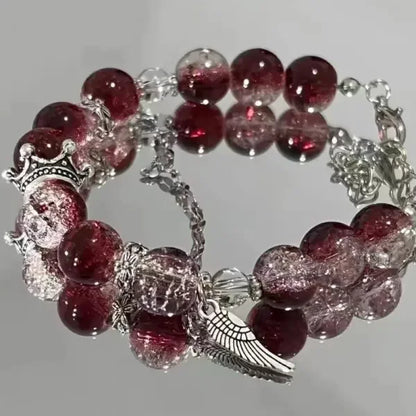Glass Crystal Beaded Bracelets with Chic Butterfly Tassel Pendant  for Women