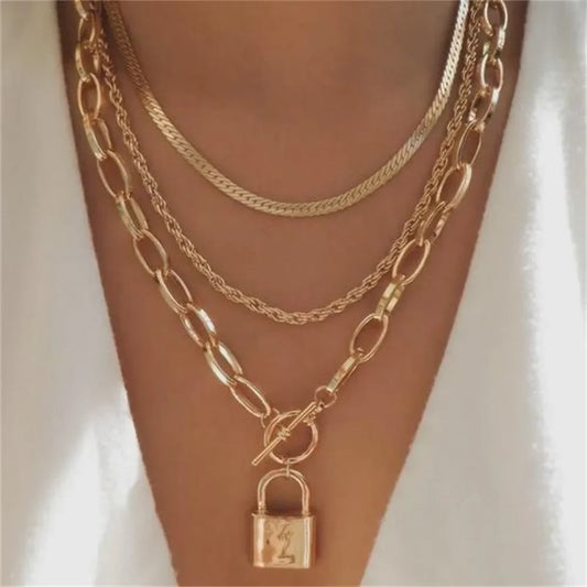 Multilevel Geometric Vintage Punk Gold-plate Thick Chain Muli