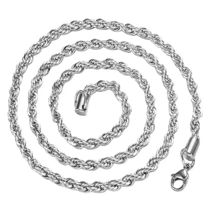 Silver 18/20/22/24 Inch 4mm Twisted Rope Chain Unisex Necklace