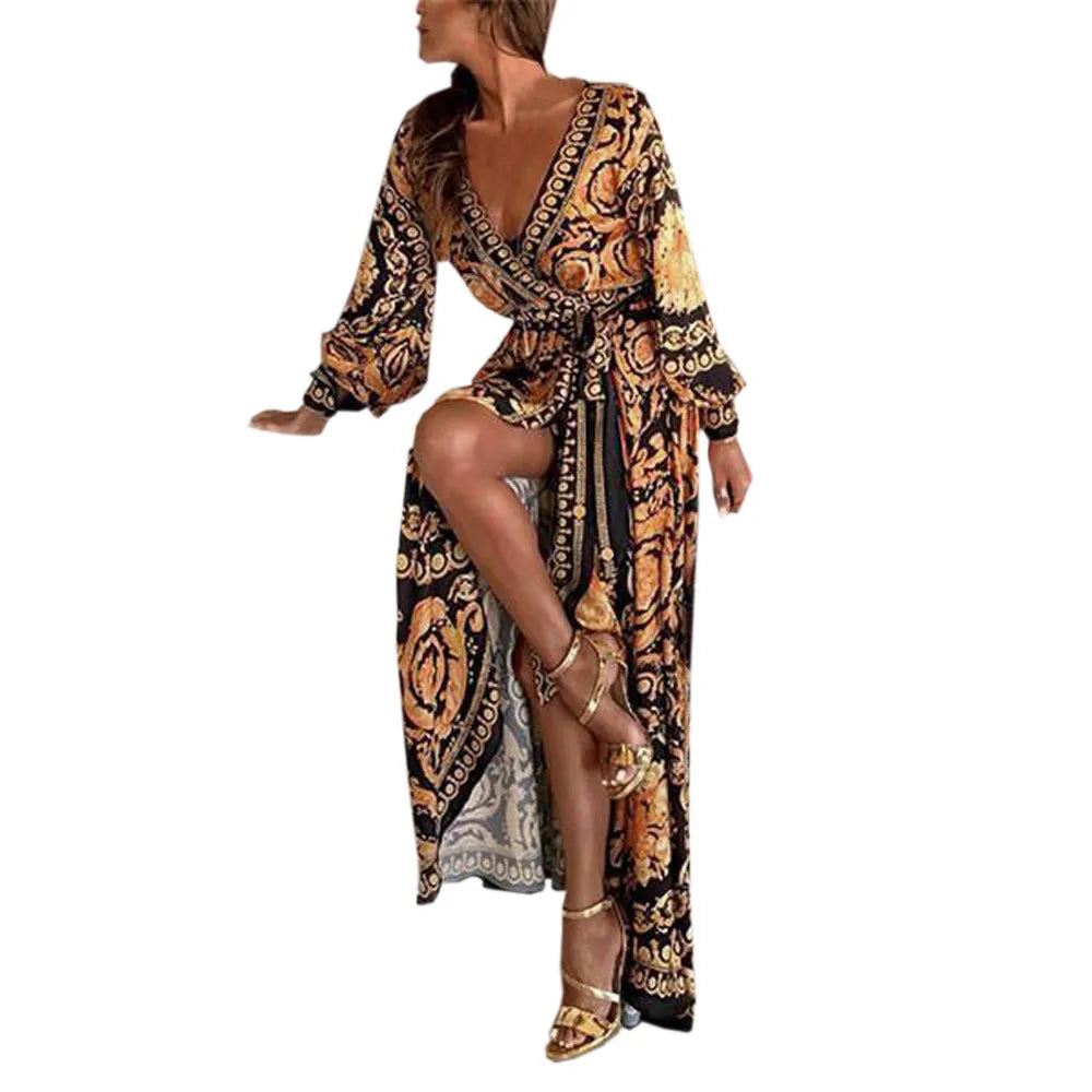 Sexy Long Party Dress with Vintage African Print for Women