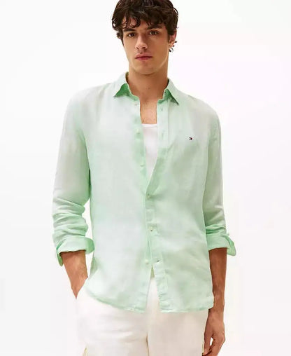 Men's Linen Button-Down Long Sleeve Shirt