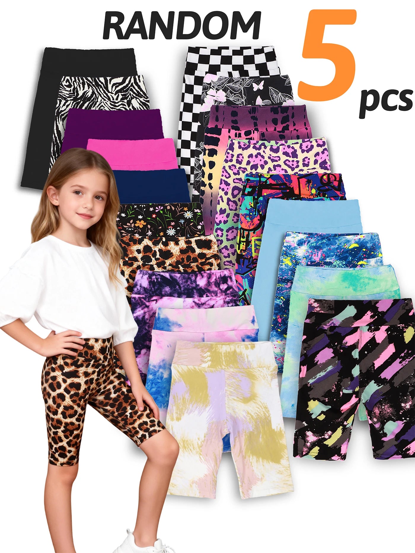 5pcs girls yoga band soft stretchy biker shorts