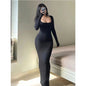 Women's Chic Soop Neck  Solid Long Sleeve Bodycon Dress,