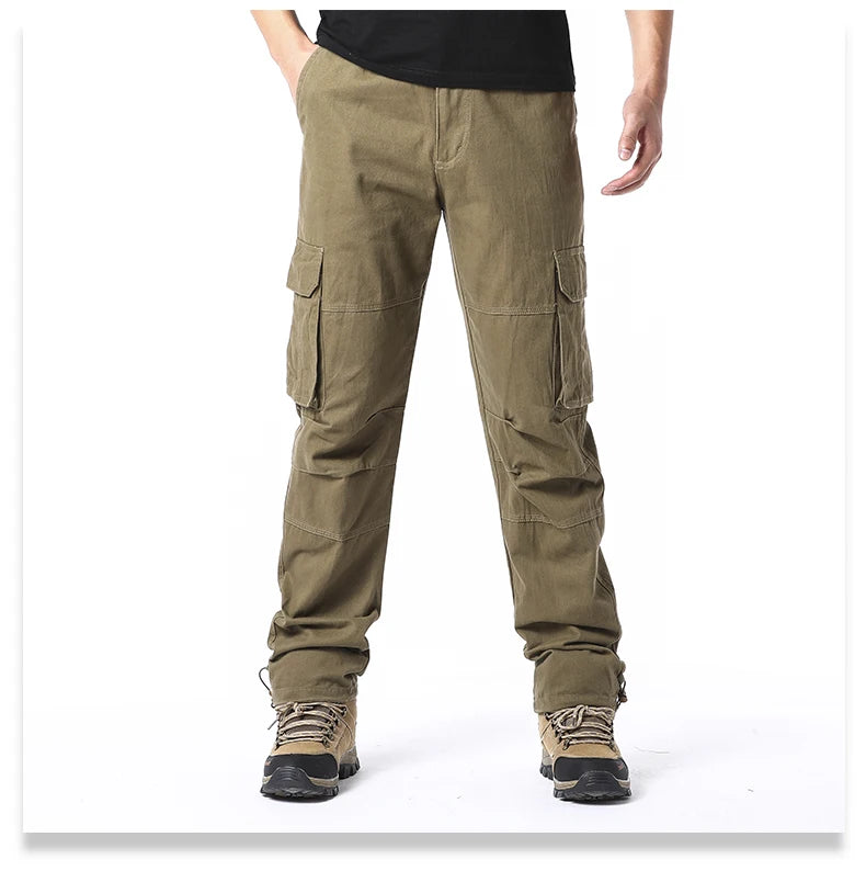 Large Pocket Loose Tactical Pants Elastic Waist Pure Cotton Casual Work Pants