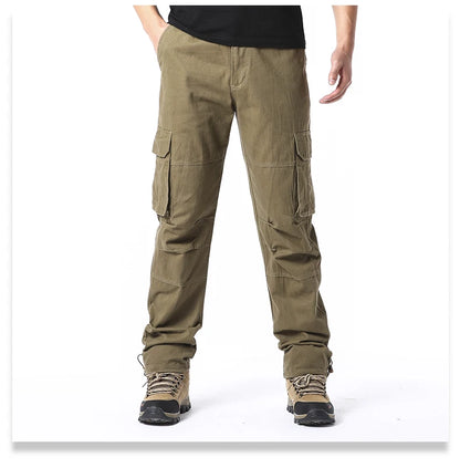 Large Pocket Loose Tactical Pants Elastic Waist Pure Cotton Casual Work Pants