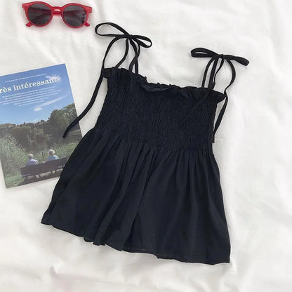 Backless Cropped Camisole with Ruffles and Bows at shoulders