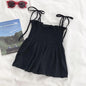 Backless Cropped Camisole with Ruffles and Bows at shoulders