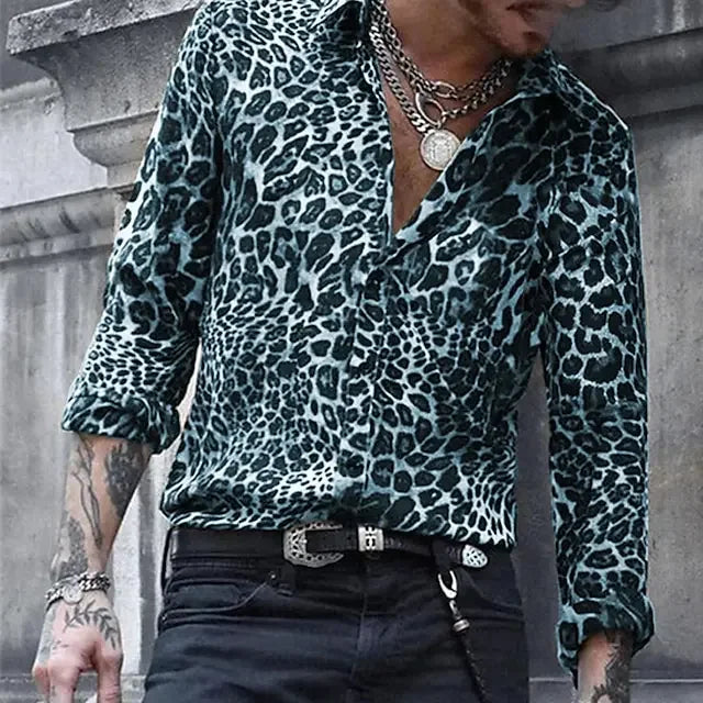2024 Leopard Print Long Sleeved  Lapel Button men's/Unisex Shirt