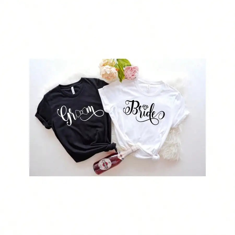 Bride And Groom -Wedding Celebration T Shirts 100% Cotton Crewneck