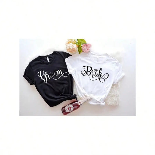 Bride And Groom -Wedding Celebration T Shirts 100% Cotton Crewneck