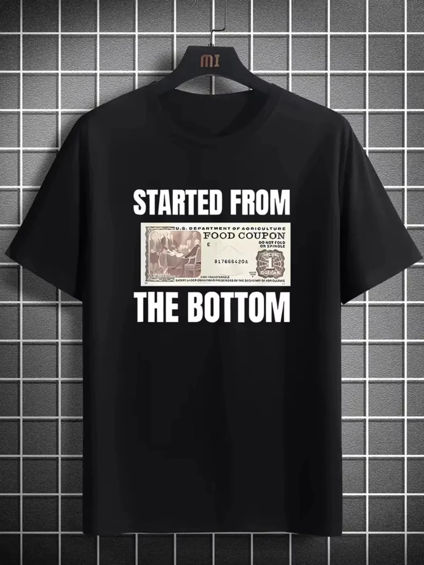 Men "Started From Bottom Food Stamp Coupon" Vintage Washed T Shirt