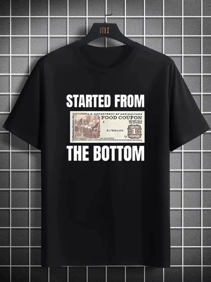Men "Started From Bottom Food Stamp Coupon" Vintage Washed T Shirt