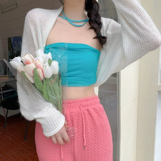 Women's Summer Open Front Long Sleeve Knitted Bolero Shrug
