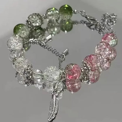 Glass Crystal Beaded Bracelets with Chic Butterfly Tassel Pendant  for Women